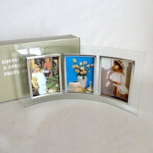 NEW 13” x 7” CURVED BEVELLED SILVER & GLASS COLLAGE PHOTO FRAME
